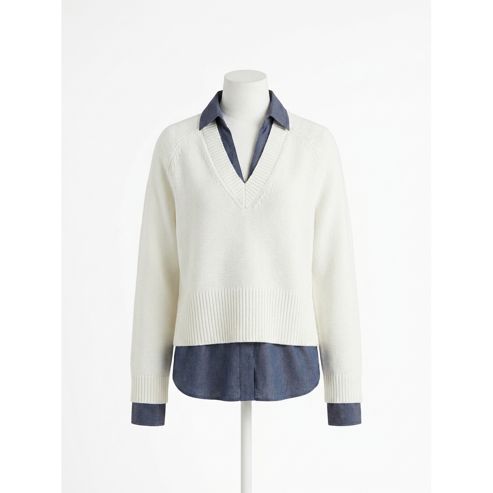 NEW FIFTEEN TWENTY carrie mixed media sweater in off white